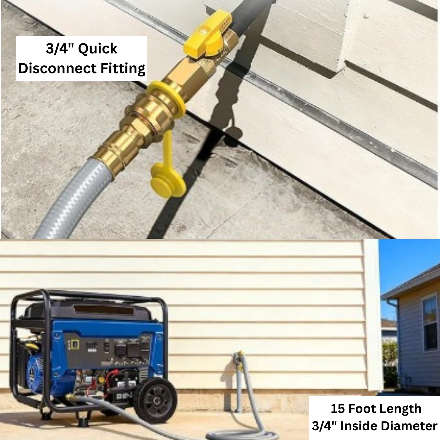 15 Ft 3/4" ID Natural Gas Hose with Quick Disconnect, Heavy Duty Outdoor Appliance Hose for Compatible Generators, Patio Heaters, Grills and Fire Pits