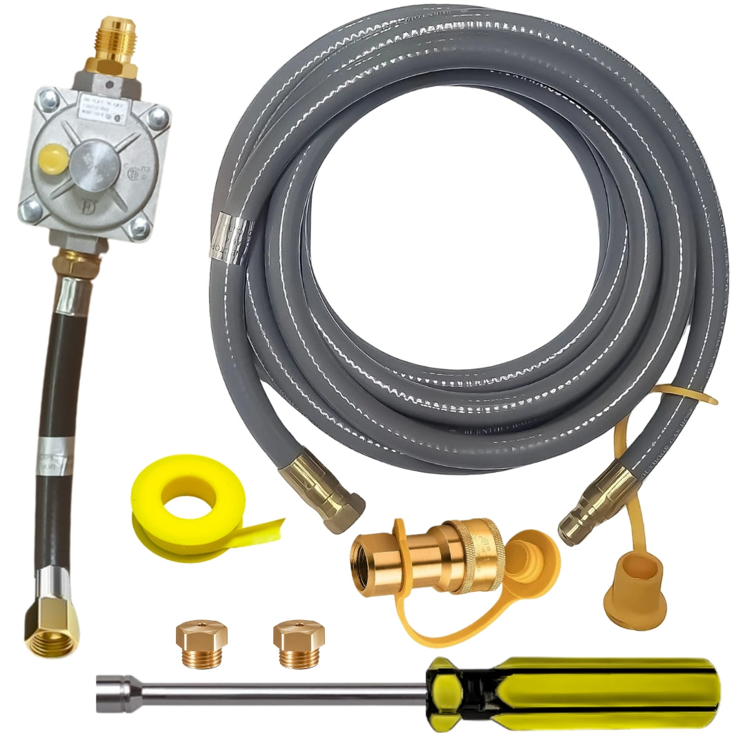 Weber Spirit 500 (Side Mounted Controls) Conversion Kit from LP to NG - Includes Predrilled Orifices - 10' NG Hose - Natural Gas Regulator