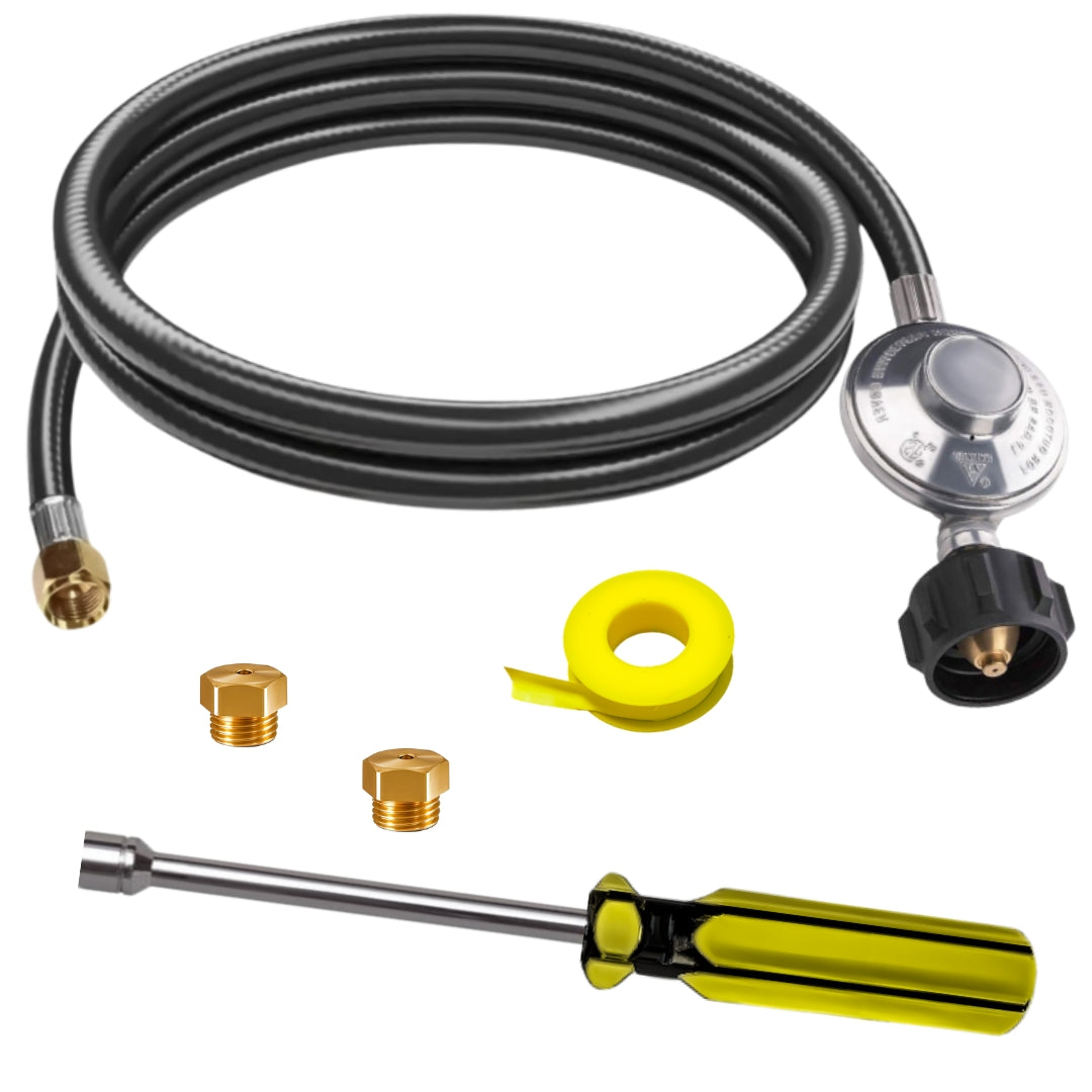 Weber Spirit 500 (Side Mounted Controls) Conversion Kit from NG to LP - Includes Predrilled Orifices - 5' Propane Hose and Regulator - LP Fuel Converter