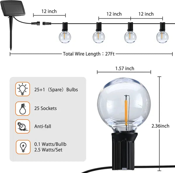 27 foot Solar String Globe Outdoor Lights