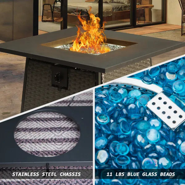 28 Inch Propane Fire Pit Table with Blue glass beads Included Dark Grey