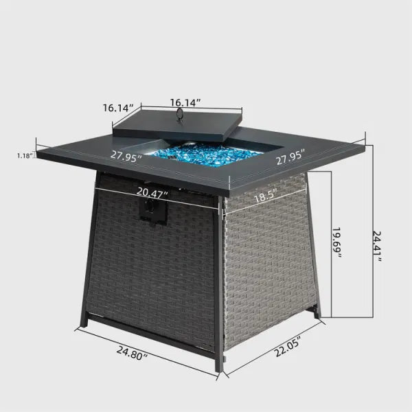 28 Inch Propane Fire Pit Table with Blue glass beads Included Dark Grey