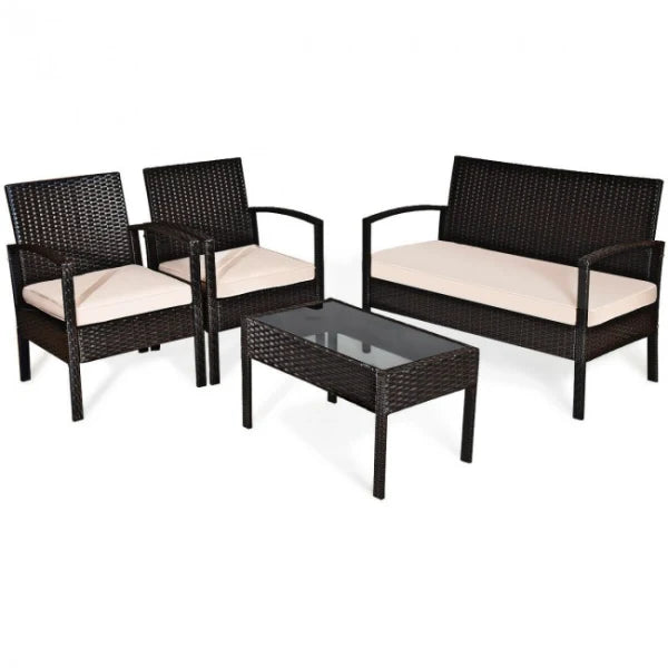 4 Piece Patio Furniture Sets Rattan Chair Wicker Set Outdoor Bistro