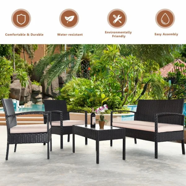 4 Piece Patio Furniture Sets Rattan Chair Wicker Set Outdoor Bistro