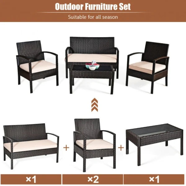 4 Piece Patio Furniture Sets Rattan Chair Wicker Set Outdoor Bistro