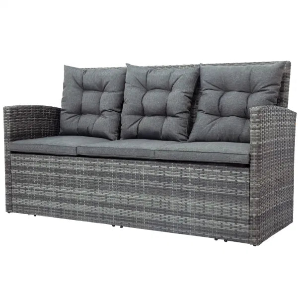 5-piece Gray Outdoor Patio Sofa Set with Storage Bench All Weather PE Wicker Furniture Conversation Set with Glass Table