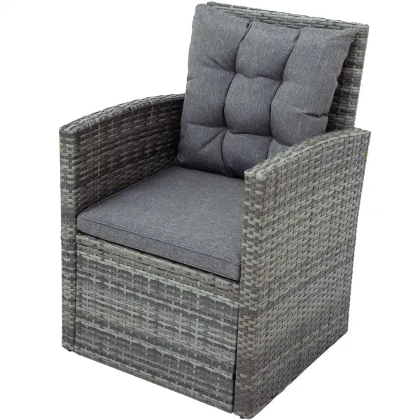 5-piece Gray Outdoor Patio Sofa Set with Storage Bench All Weather PE Wicker Furniture Conversation Set with Glass Table