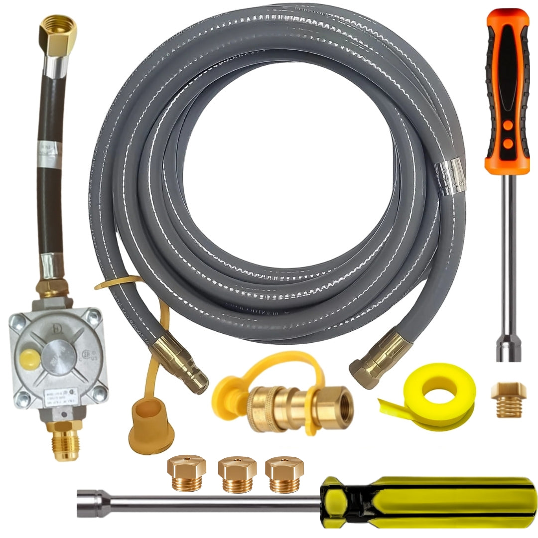 Weber Spirit 320 (For Side Control Models) Conversion Kit from LP to NG - Includes Predrilled Orifices - 10' NG Hose - Natural Gas Regulator