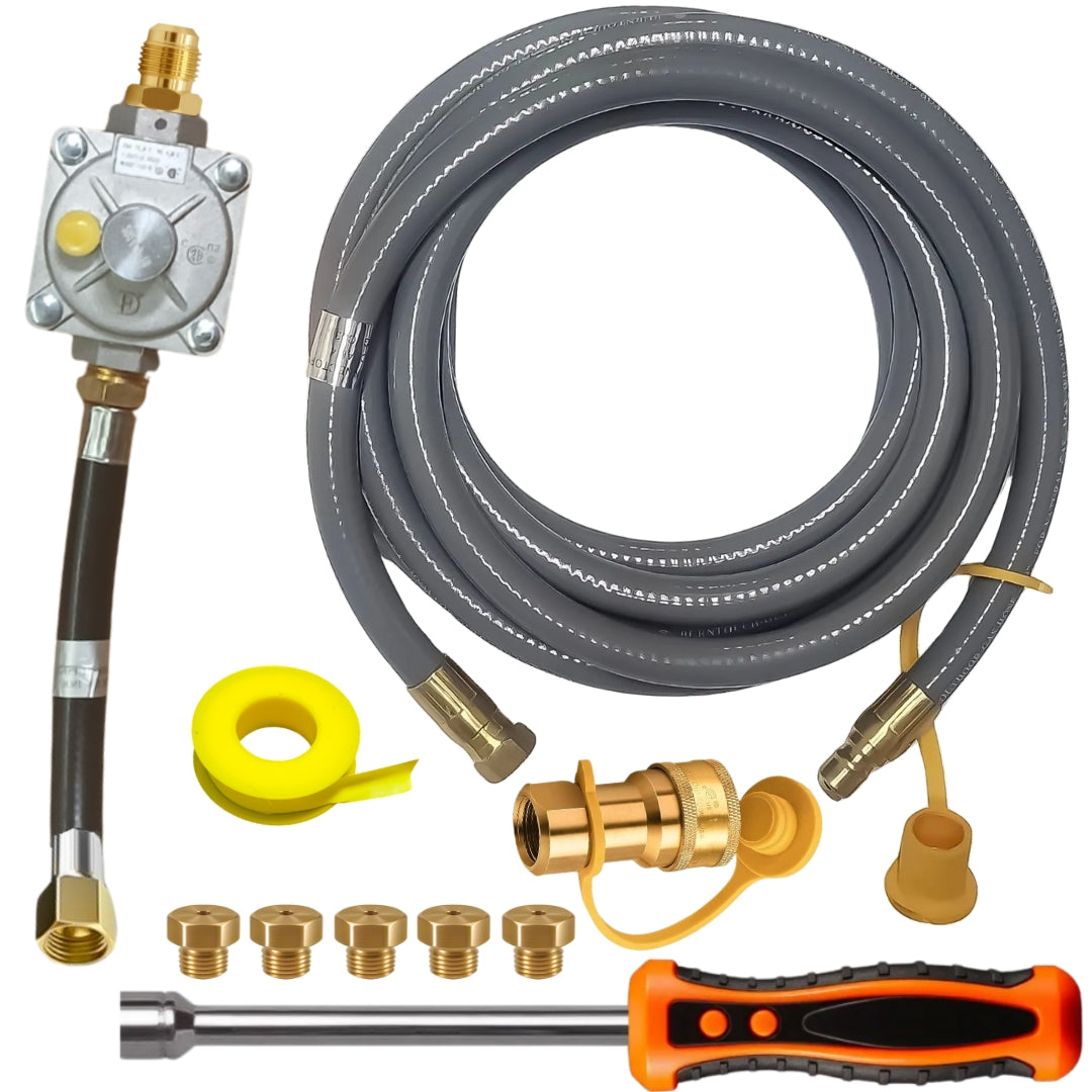 Weber Spirit 330/335 Conversion Kit to Bulk Propane Includes Predrilled Orifices - Detailed Instructions - 10' Low Pressure LP Hose at Outdoor Gas Products