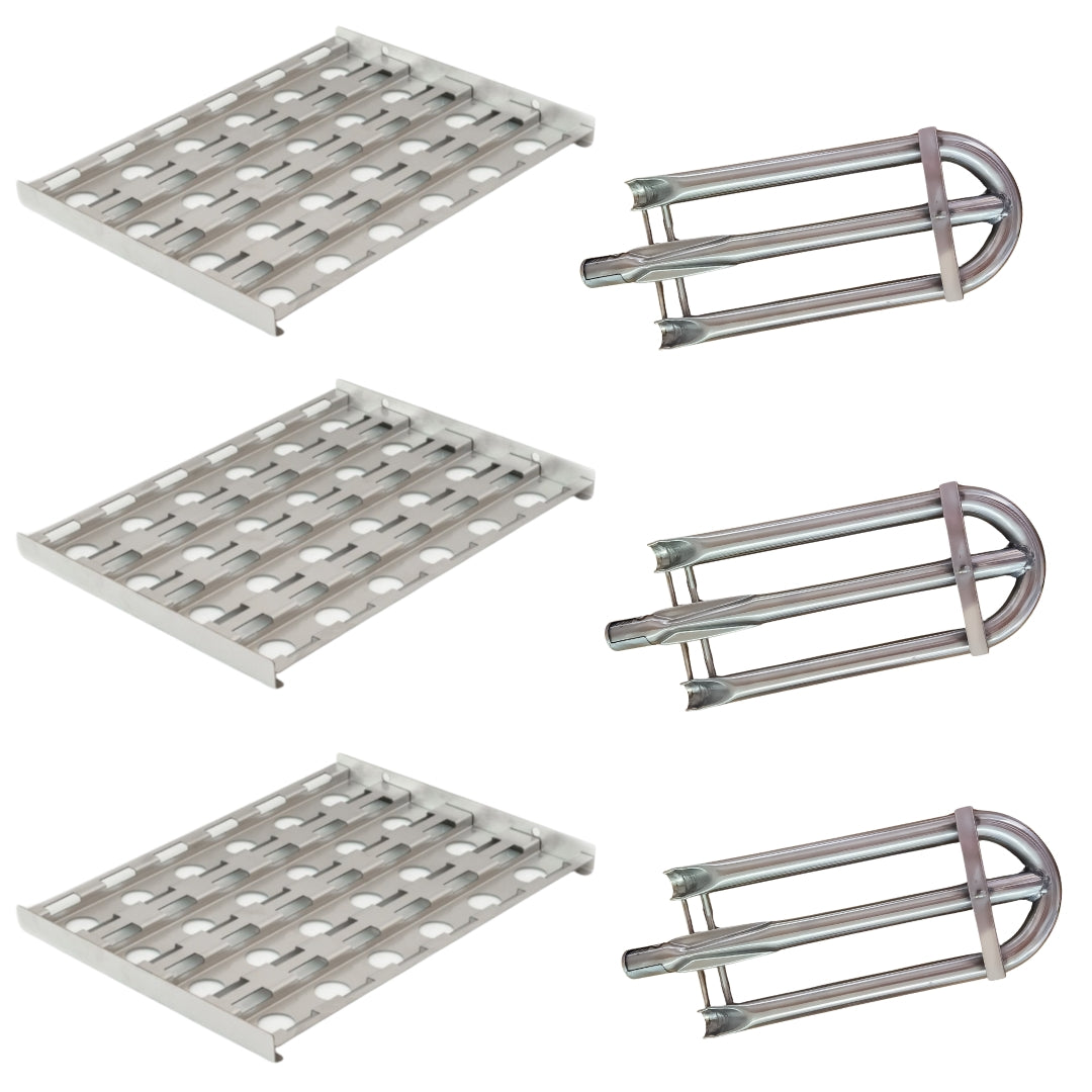 Alfresco Grill Parts Bundle -  Stainless Steel U-Burner (3) & Briquette Tray (3) for 30" 42" & 56" Models