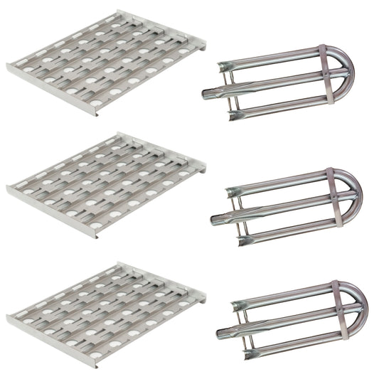 Alfresco Grill Parts Bundle -  Stainless Steel U-Burner (3) & Briquette Tray (3) for 30" 42" & 56" Models