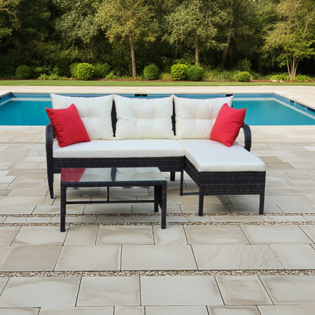 3-piece Conversation set Wicker Rattan Sectional Sofa With Beige Cushions