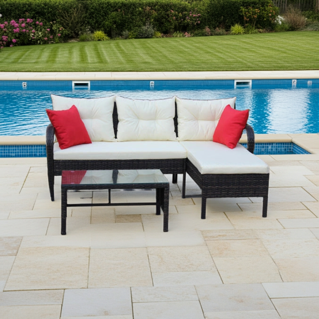 3-piece Conversation set Wicker Rattan Sectional Sofa With Beige Cushions