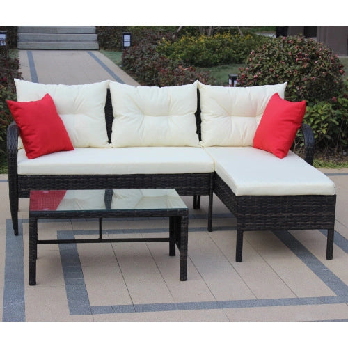 3-piece Conversation set Wicker Rattan Sectional Sofa With Beige Cushions