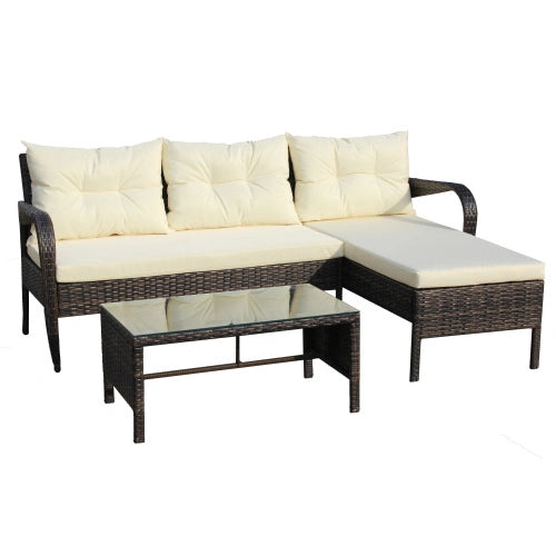 3-piece Conversation set Wicker Rattan Sectional Sofa With Beige Cushions