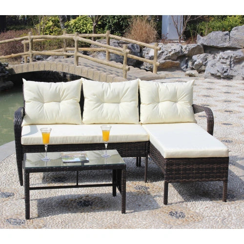 3-piece Conversation set Wicker Rattan Sectional Sofa With Beige Cushions