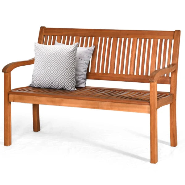 Two Person Solid Wood Garden Bench with Curved Backrest and Wide Armrest