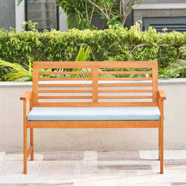 Waimea Honey Slatted Eucalyptus Wood Garden Bench with Cushion