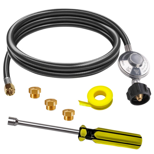 Weber Spirit 310 (For Side Mounted Controls) Conversion Kit from NG to LP - Includes Predrilled Orifices - 5' Propane and Regulator - LP Fuel Converter