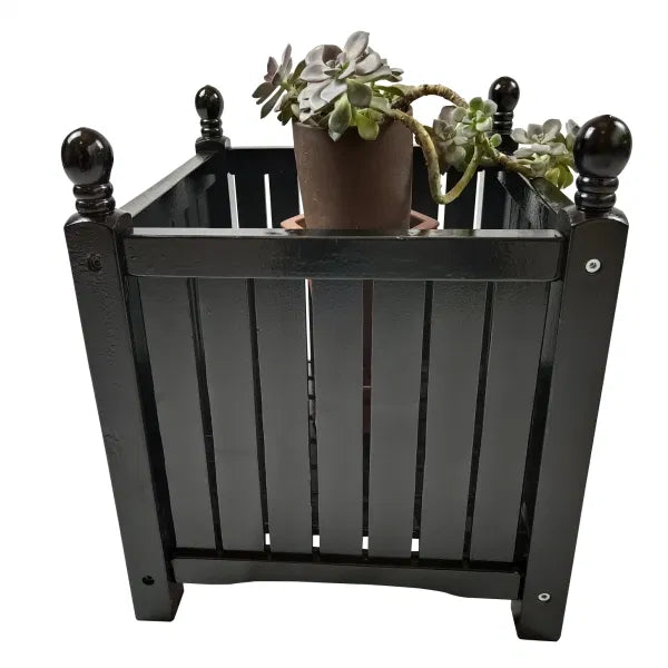 Outdoor Square Wooden Flower and Herb Pot with Black Finish